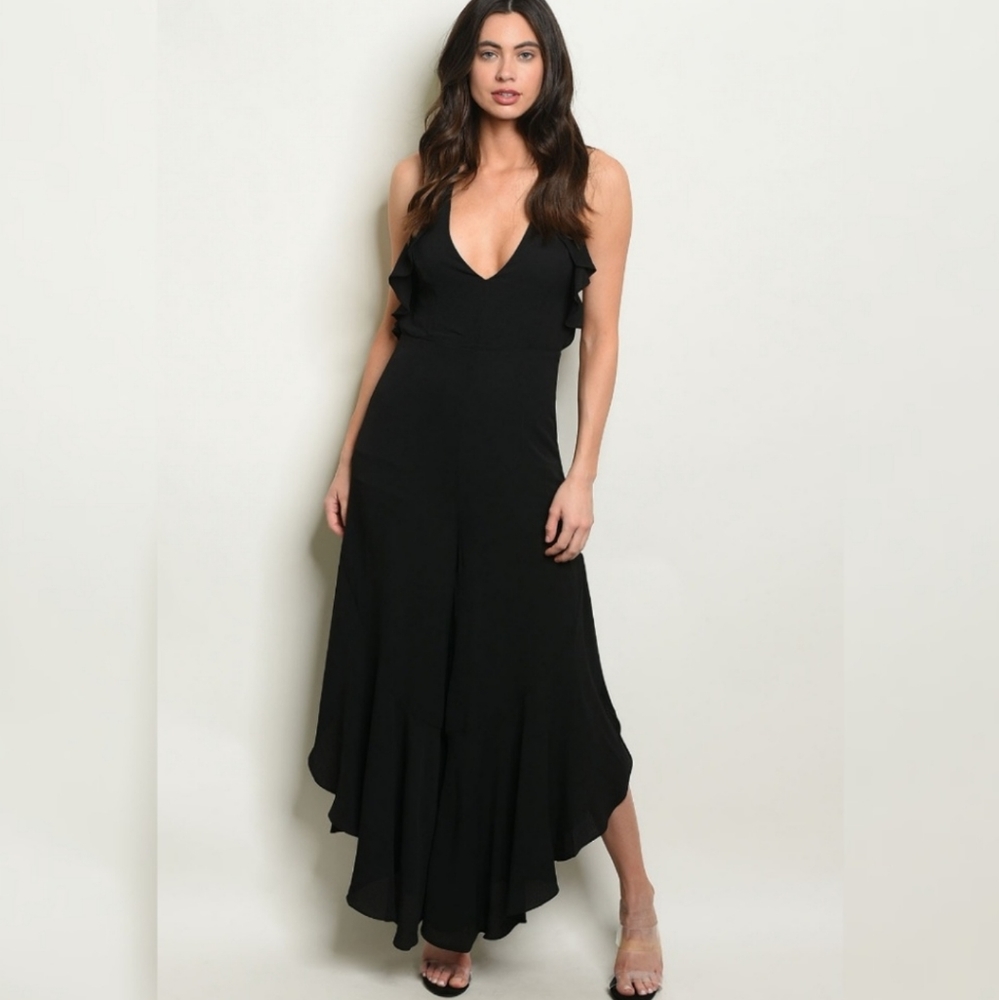 Selena Black Jumpsuit Bell Sleeve - Picture 2 of 3